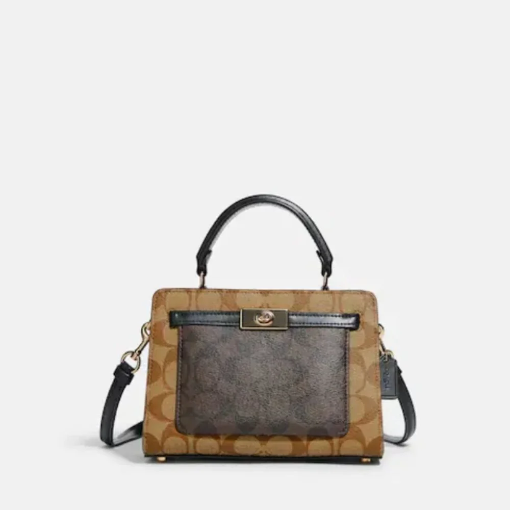 NWT COACH MINI LANE TOP HANDLE IN BLOCKED SIGNATURE CANVAS CROSSBODY BAG